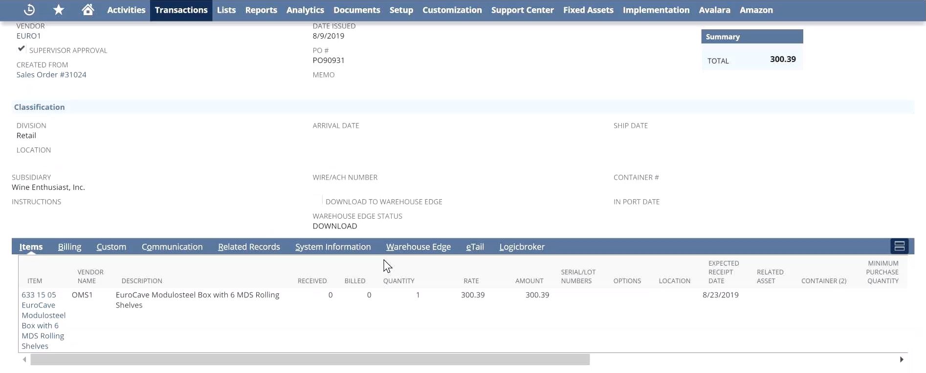 NetSuite order page Page - Logicbroker