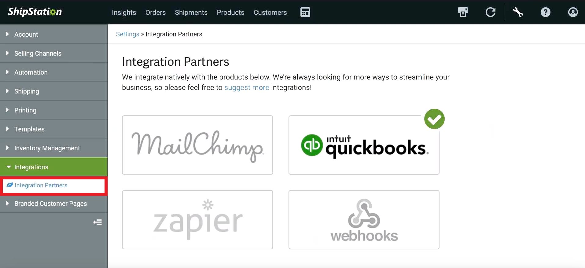 ShipStation QuickBooks Integration ShipStation Page