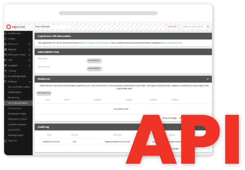 Screenshot of Logicbroker Portal; API Authorization screen