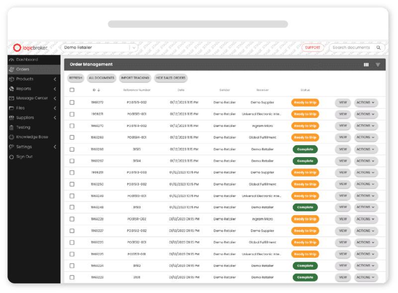 Screenshot of Logicbroker Portal; Order Management